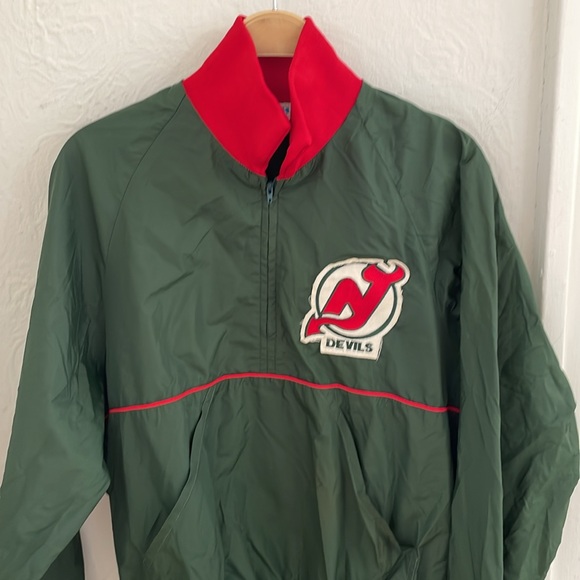 ALPHA SPORTSWEAR Men's New Jersey Devils Half-Zip Jacket Size L In Green/Red - Picture 2 of 7
